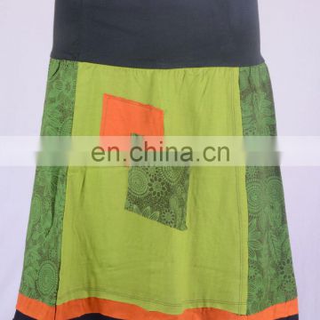Bohemian Avocado Green With Fer Green Plant Prints Cotton Patchwork Mini Skirt HHCS 109 J