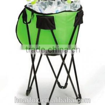 Foldable top opening beer stand cooler with steel legs
