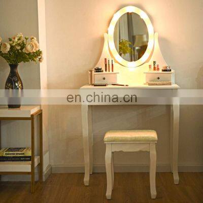 10 Led Lights Removable Top Organizer Multi-Functional Vanity Dressing Table Set with Makeup Mirror