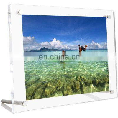 Frameless Tabletop Floating Photo Frames Clear Acrylic Picture Frame Desktop Free Standing