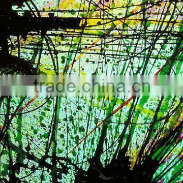 Green Line Glass Abstract Wall Painting for Wall Decor