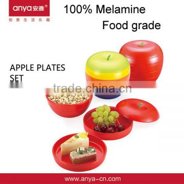 D649 Apple Shaped Plastic Plate Promotional Gift Wedding Gift Plastic Melamine Dishes Plates Set