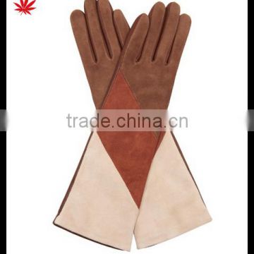 2016 long colour suede and leather gloves for ladies
