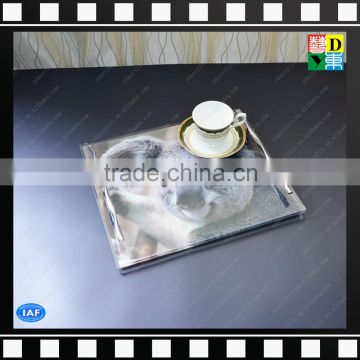 Home and hotel use Clear Acrylic square serving cup trays with stainless steel handles