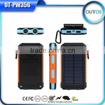 Newest double solar lighting 8000mah waterproof power bank solar charger for mobile