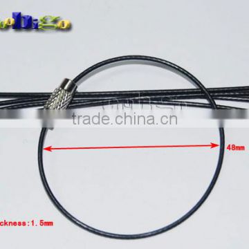 6"Stainless Steel Wire Keychain Cable With Black Rubber Twist Screw Locking Thinkness 1.5mm #FLQ042-B