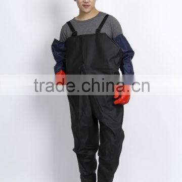 Small MOQ Waterproof Hooded polyeater/PVC Long Raincoat men wader pants