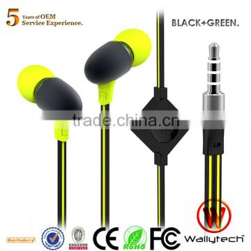 Newest 2013 Wallytech WHF-124 Metal in-ear zipper Earphone with Microphone Flat Cable for iPhone for Samsung