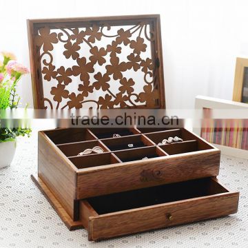 Retro hand carved wood box for jewelry