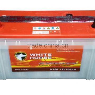 High quality 12V Dry charged starting car battery N100 12V 100AH