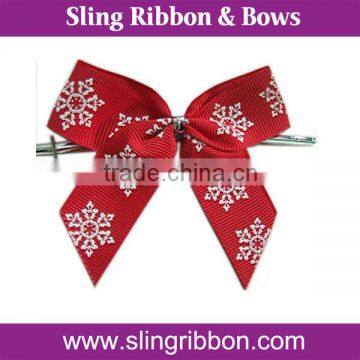 Printed Snowflake Grosgrain Ribbon Bow For Wrapping Christmas Presents PB-041