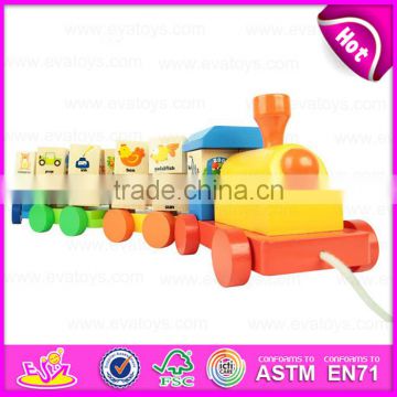 Colourful ABC letters wooden rotational train pull along toy,Best selling wooden ABC train toy with blocks W05C027