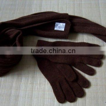 coffee pure colour scarf and glove 2pcs sets