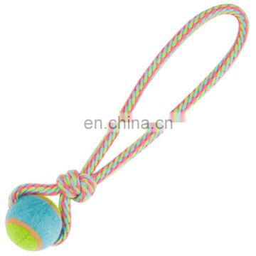 high quality pull large dog chewing rope toy with multi color tennis ball