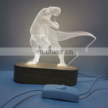 3D Illusion Acrylic Wooden Base Lamp Bedside Table Desk Led Night light Oval  Wood Base
