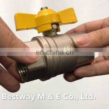 Female Male Brass 2 Way Gas Valve with yellow handle