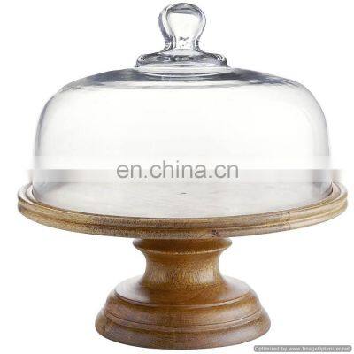 glass lid wooden cake stand