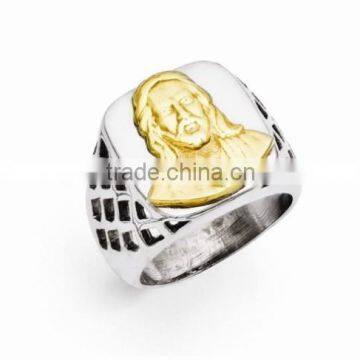 Casting Stainless Steel Antiqued and Yellow IP-plated Ring