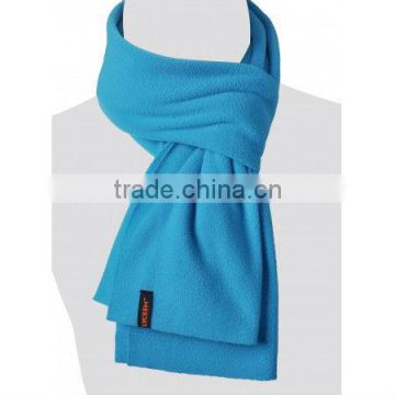solid blue color polar fleece scarf with fringe