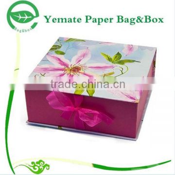 high ending custom printed book shape rectangle gift color cardboard paper box with silk ribbon to tie