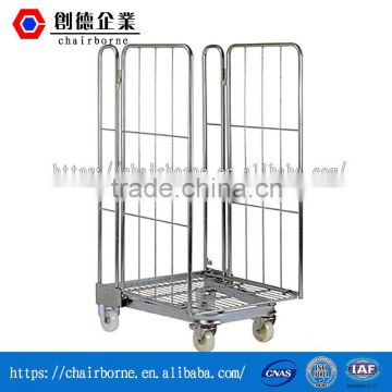 Foldable Steel Wire Mesh Hand Trolley Pallet Cage Container for Supermarket