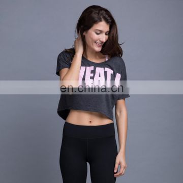 custom yoga top cotton crop screen printed tshirt for women