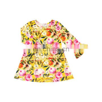2019 Hot Sale Beauty Floral Printed Baby Girls Dress Design Long Ruffle Sleeve Baby Boutique Dress Fashional Party Or Daily