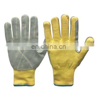 Aramid cutting and heat-resistant non-slip and puncture-resistant performance men's safety leather gloves