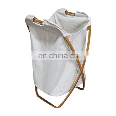 K&B wholesale white wooden stand collapsible foldable big washing laundry basket bag