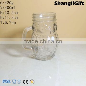 400ml Owl Shaped Glass Mason Jar With Handle Metal Cap