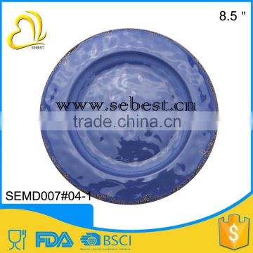 8.5" high quality heavy weight deep blue melamine rustic round plates plastic