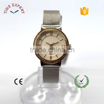 2016 hot sale stainless steel case mesh band ladies watch