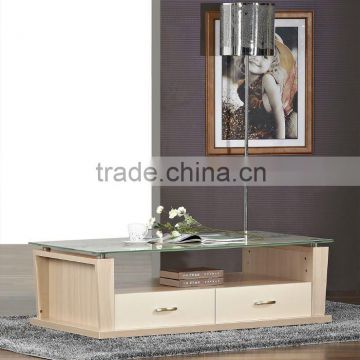 Wooden coffee table with glass top