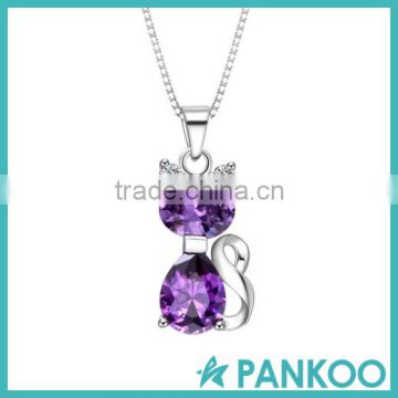 Amethyst Cat Pendant Necklace for Women 925 Sterling Silver Fashion jewelry