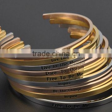 Wholesale colorful fashion engraved stainless steel cuff words bangle