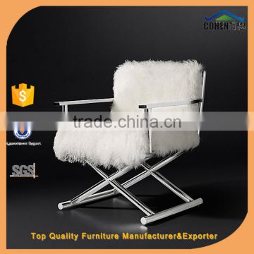 luxury stainless steel leisure chair with wool upholsterled cushion
