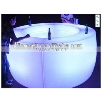 Led illuminated bar counter / rechargable led light up commercial cocktail party round shaped bar counter
