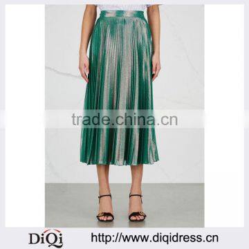 Wholesale Women Apparel Modern Green and Gold Silk Blend Lame Skirt(DQE0348SK)
