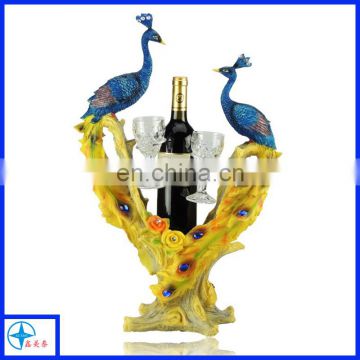 Animal glass bottle and cups wine holder, love peacocks holding glass bottle and cups