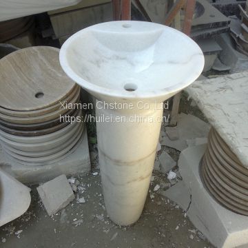 Carrara White Marble Pedestal Sinks,White Marble Wash Basins, Nature Stone Bathroom Sinks