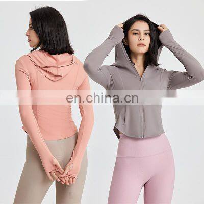 Top Selling Custom Logo Gym Yoga Wear Full Zip Hoodie Jacket Women Slim Compression Workout Fitness Activewear Crop Top