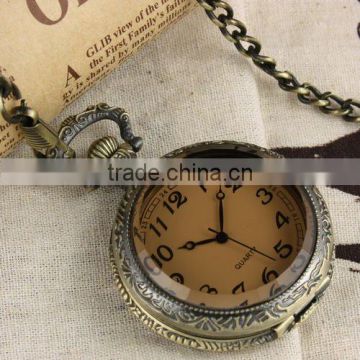WP013 New Mens Stainless Steel Case White Dial Amber Front Antique Pocket Watch with Chain