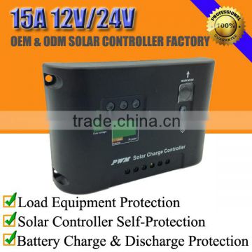 15A 12V/24V solar home system charge regulator controller with LED indicator and work modes setting button