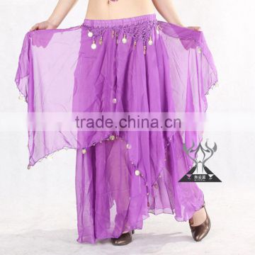 Cheap Chiffon Two Layer Belly Dancing Skirts With Coins