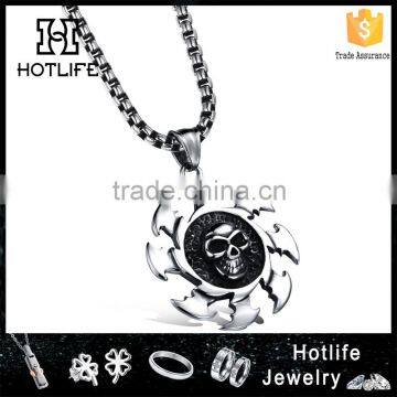 wholesale fashion 316l stainless steel skull necklace with sun for men gift