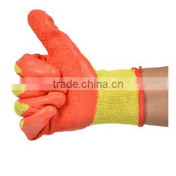 10guage yellow yarn orange latex coated gloves