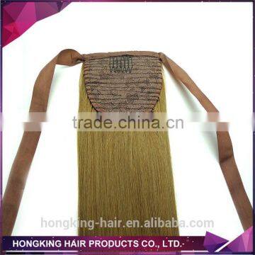 Wrap around human hair ponytail drawstring ponytail with clip