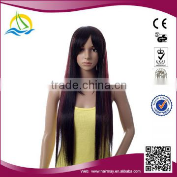 Wholesale price High Temperature Fiber synthetic long black straight hair wig