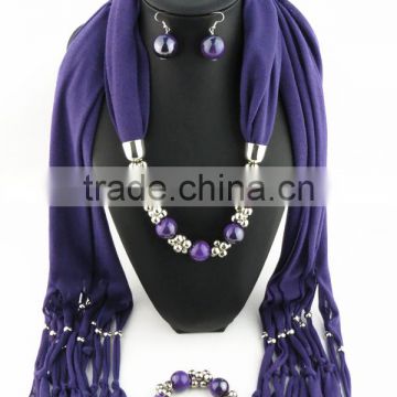 Purple beaded charms bracelets earrings necklace scarves set handmade custom jewelry set for Christmas Party