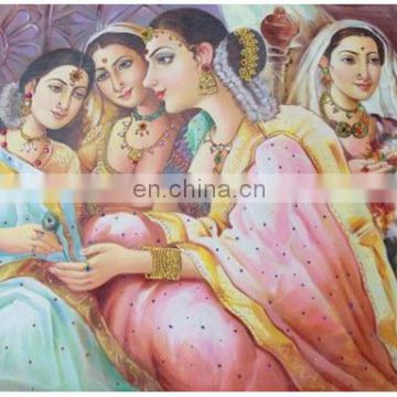 Indian Canvas Painting Maharani And Her Companions